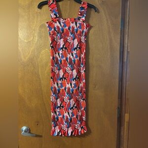 Red Floral Smocked Maxi Dress - Women